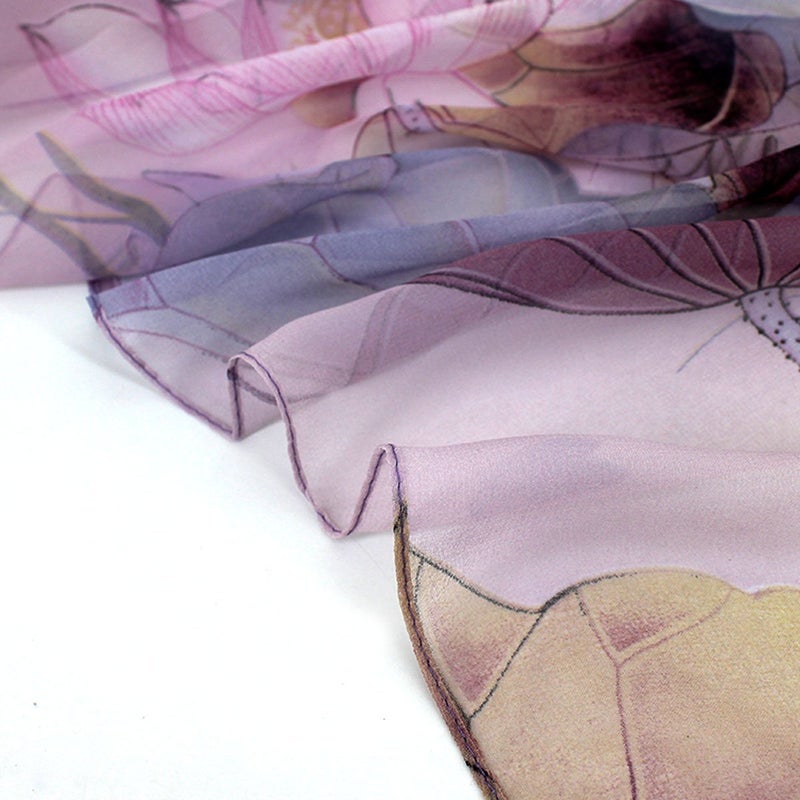 Lobagve Van Caro Sheer Chiffon Scarf Beach Shawl Elegant Lotus Sunscreen Scarf for Women (Purple) - Image 3